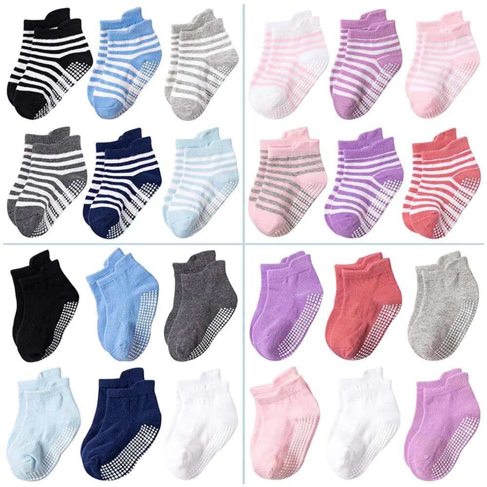 Kiddiezoom-Meias de algodão macio para bebê recém-nascido, acessórios infantis, 4 estações, 100% algodão, 0-5Y, 6 pares por conjunto