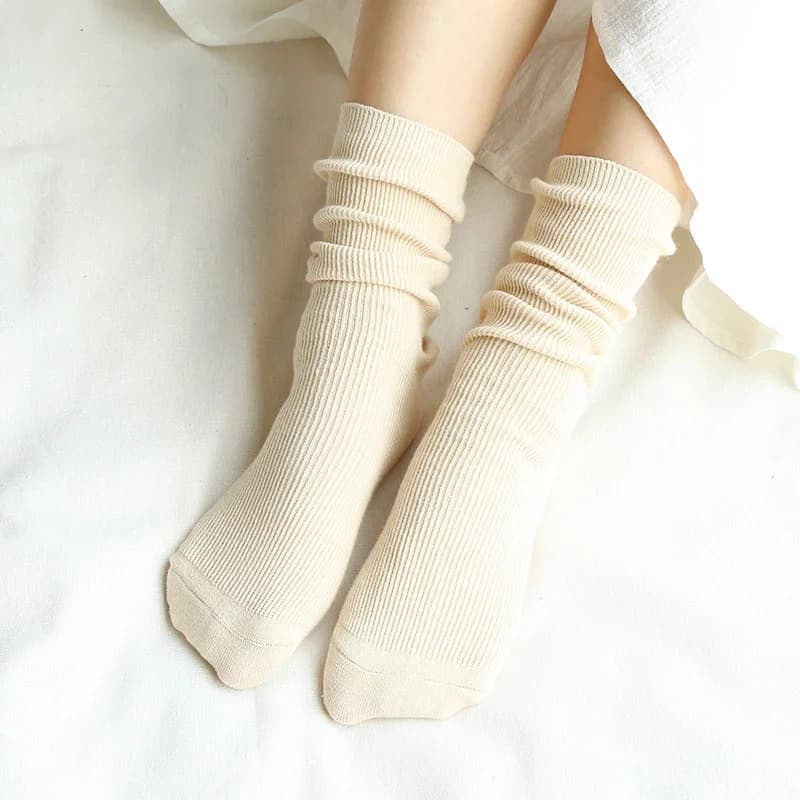 Chaozhu japonês coreano meninas do ensino médio meias altas soltas cores sólidas agulhas duplas tricô algodão meias longas para mulher