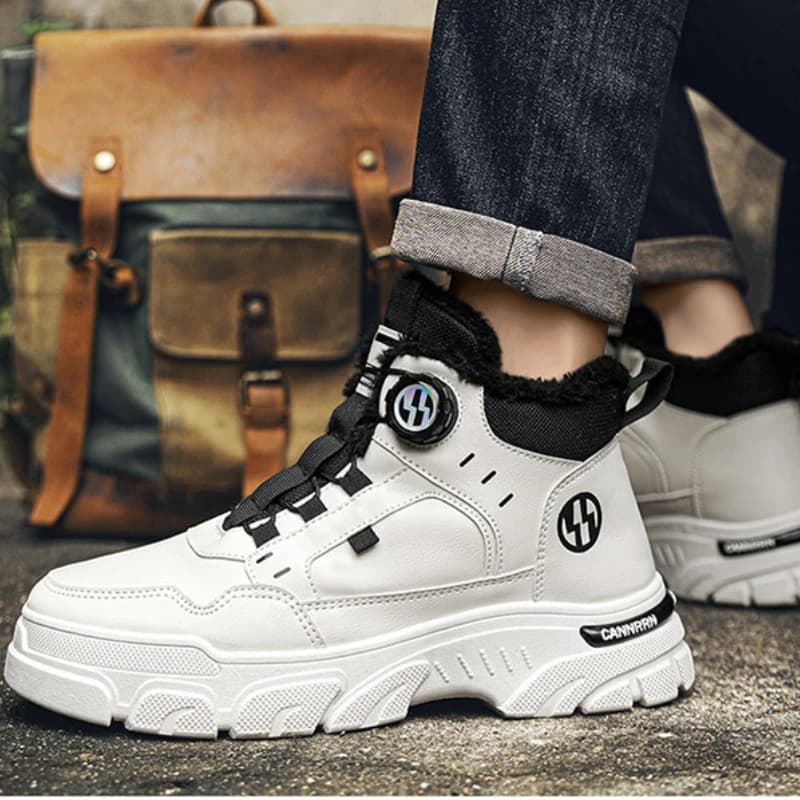 Botas masculinas de pelúcia 2024 inverno nova sola grossa workwear sapatos na moda à prova de frio botas curtas de algodão quente rendas até botas para hombre