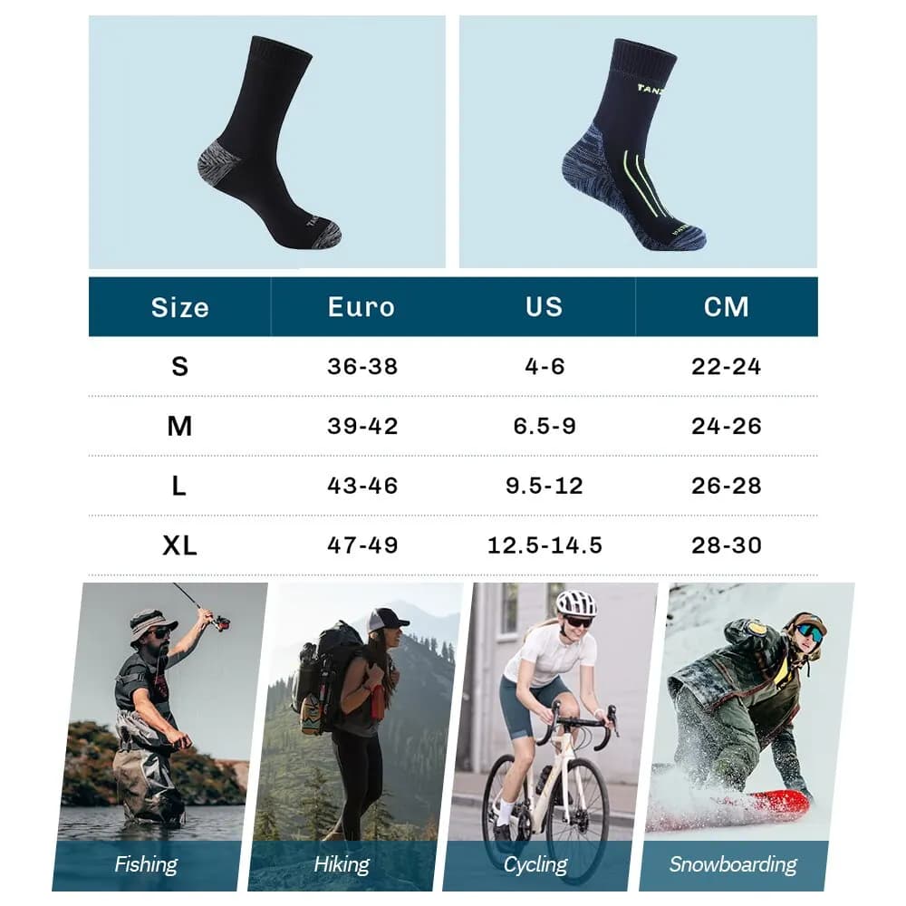 Meias impermeáveis para homens, meias esportivas térmicas para neve quente, mingau, snowboard, ciclismo, esqui, bicicleta, inverno, preto e azul