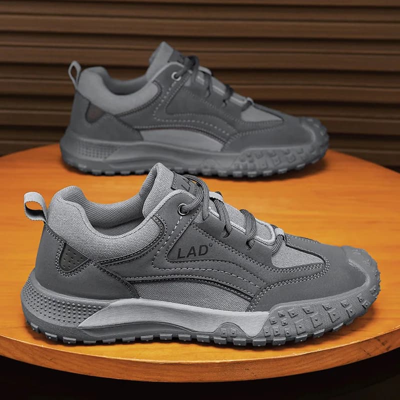 Tênis masculino LAD cinza com sola antiderrapante e design casual em mesh respirável