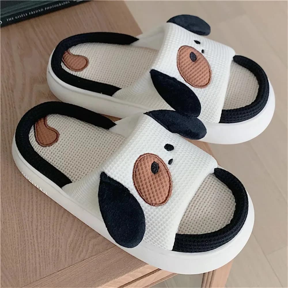 Casa chinelo de linho para mulheres bonito coelho nuvens flip flops design feminino sapatos aconchegantes slides quatro temporada plataforma casais sandálias
