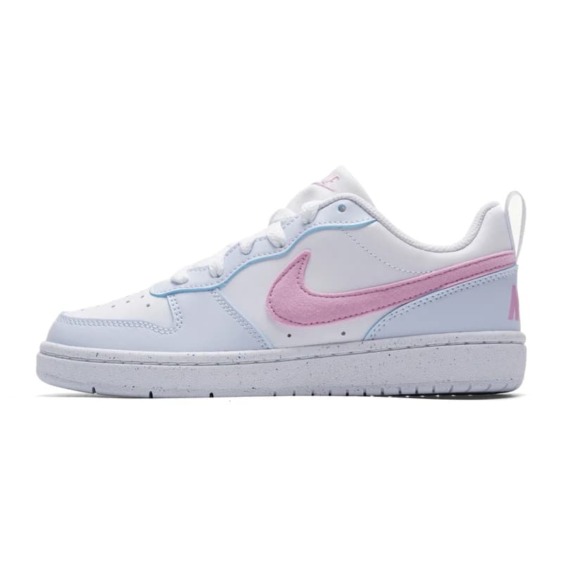 Tênis feminino Nike Court Borough Low branco e rosa, cano baixo, visual casual