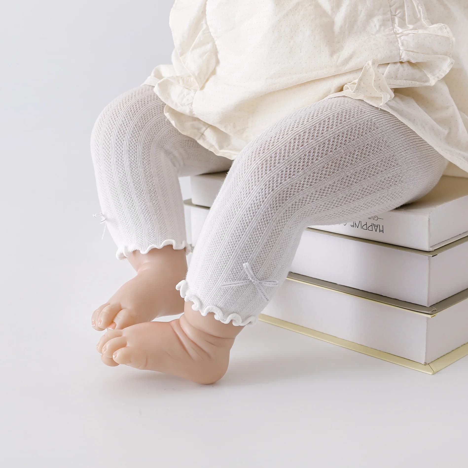 Verão malha fina infantil princesa collants bebê meninas cor sólida arco nove pontos meia-calça recém-nascido algodão macio leggings 0-24 meses
