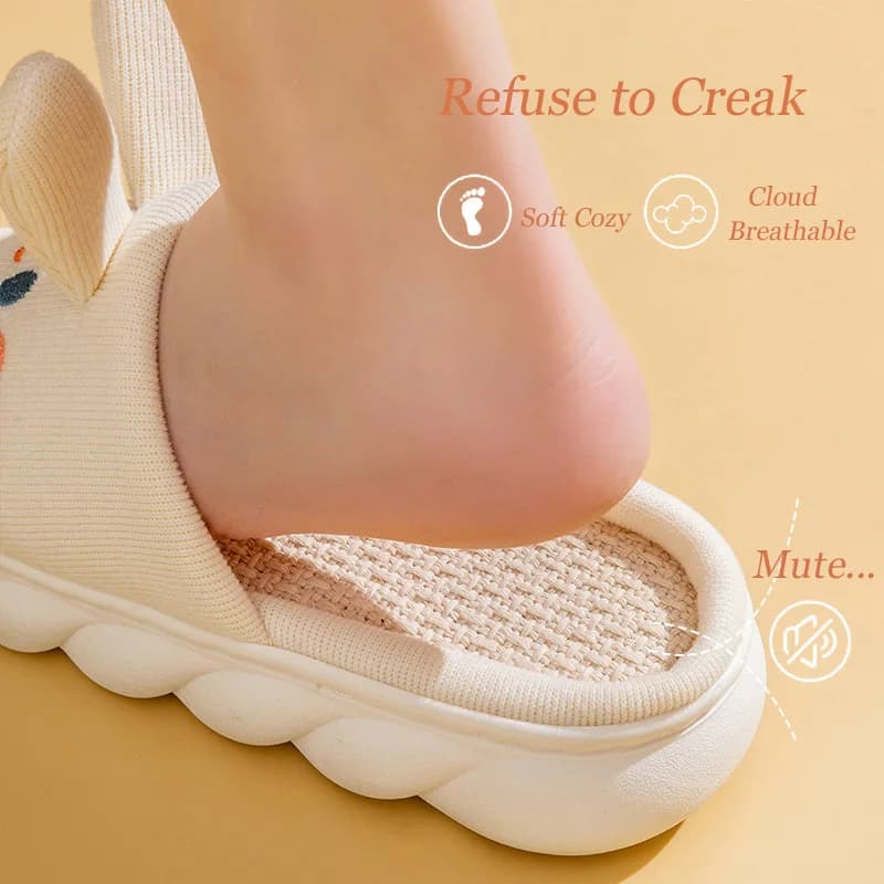 Casa chinelo de linho para mulheres bonito coelho nuvens flip flops design feminino sapatos aconchegantes slides quatro temporada plataforma casais sandálias