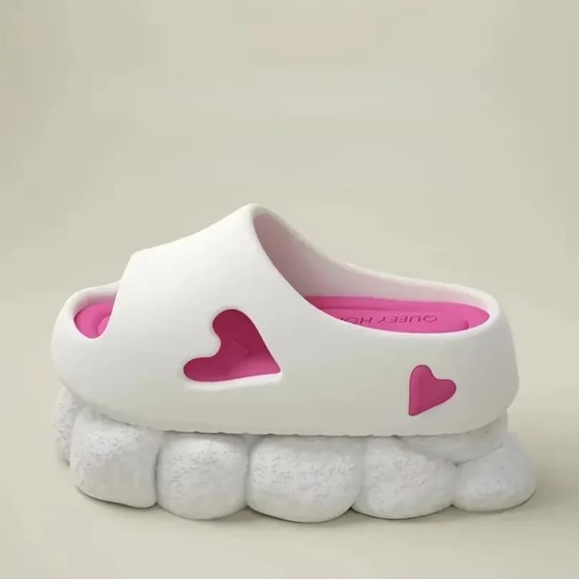 Sandália plataforma Bim Biu branca com detalhes em rosa e sola texturizada antiderrapante