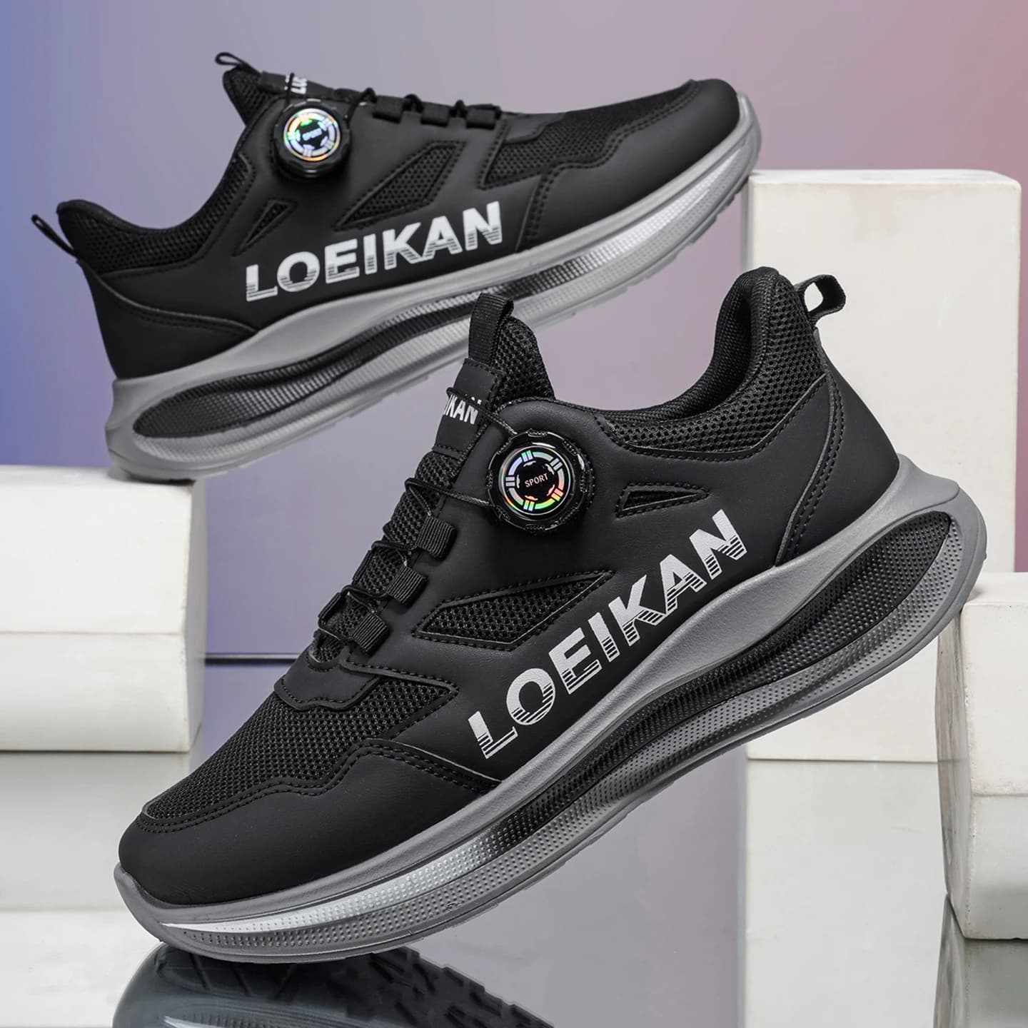Tênis Masculino Casual para Caminhada ao Ar Livre para Todas as Estações, Confortável e Respirável com Design Slip-On e Fivela Rotativa, Sola Grossa de PVC