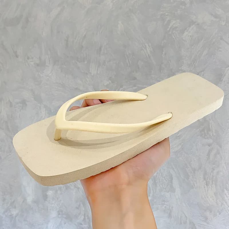 Sandália flip flop unissex bege com tiras em V e sola macia antiderrapante para uso casual