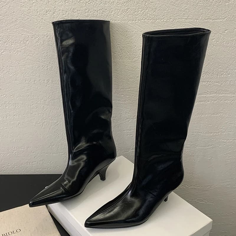 Eilyken inverno nova moda joelho-botas altas mulheres dedo do pé apontado elegante fino salto baixo casual senhoras bombas sapatos longos botas mujer