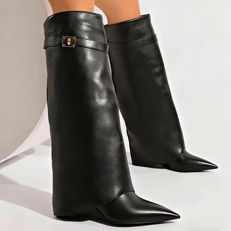 Designer altura crescente botas longas de couro das mulheres outono inverno 2025 botas de tubarão de bezerro largo mulher salto cunha joelho botas altas