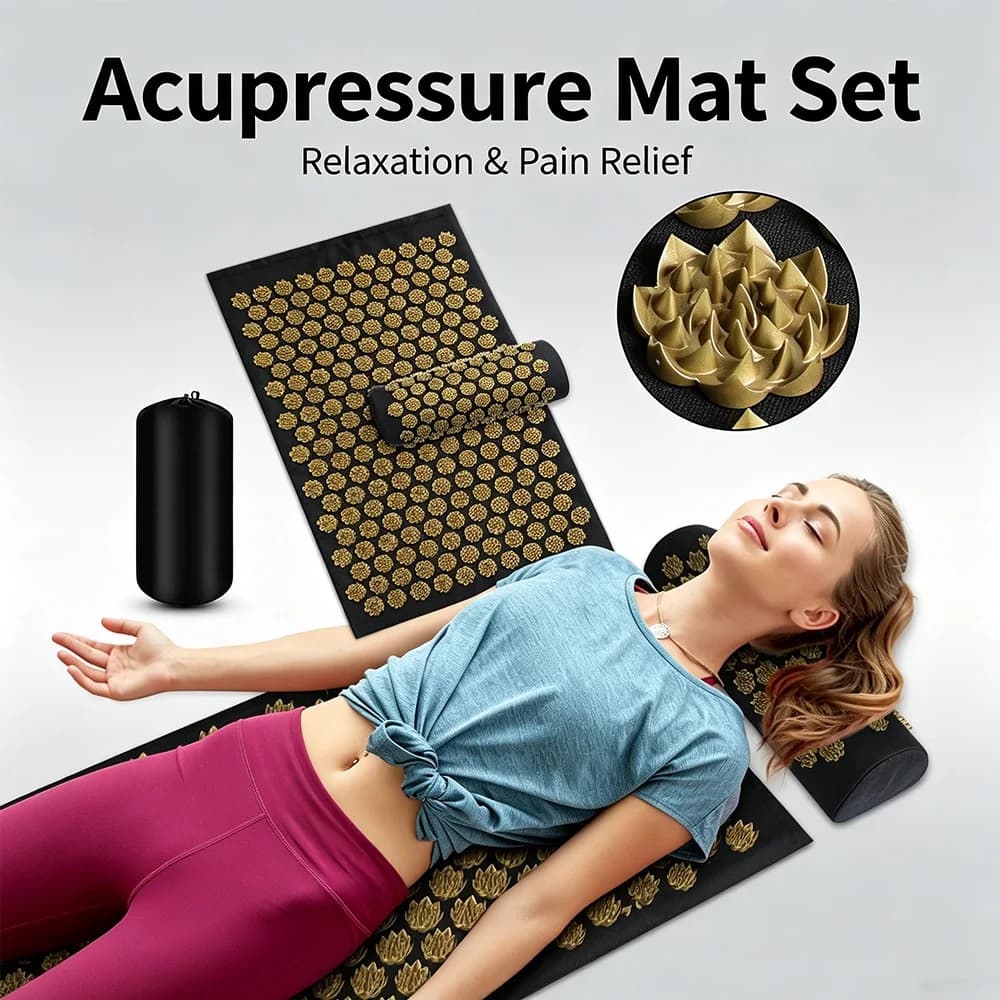 Conjunto de Almofada e Tapete de Acupressão Kuznetsov, Almofada de Massagem Yoga Lotus Spike para Alívio de Dor nas Costas e Pescoço, Almofada Massageadora para Pés