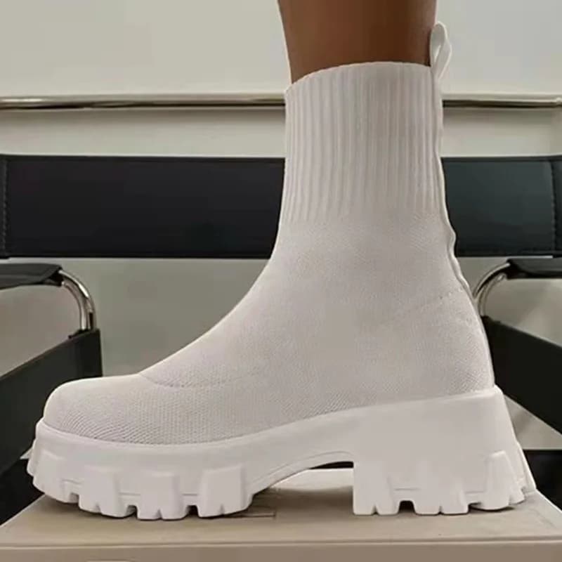 Botas femininas curtas de tricô plataforma botas outono inverno sapatos para mulheres botas de tornozelo saltos branco inverno botas mujer