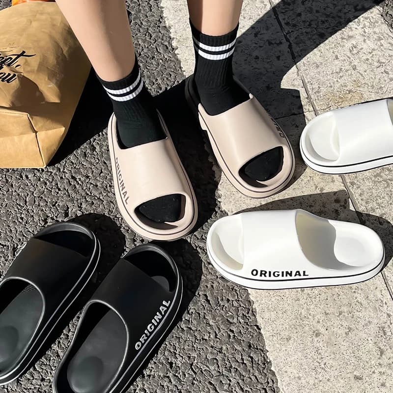 Homens sola grossa interior banheiro anti deslizamento sapatos verão casal sandálias feslishoet feminino carta chinelos praia slides cor sólida
