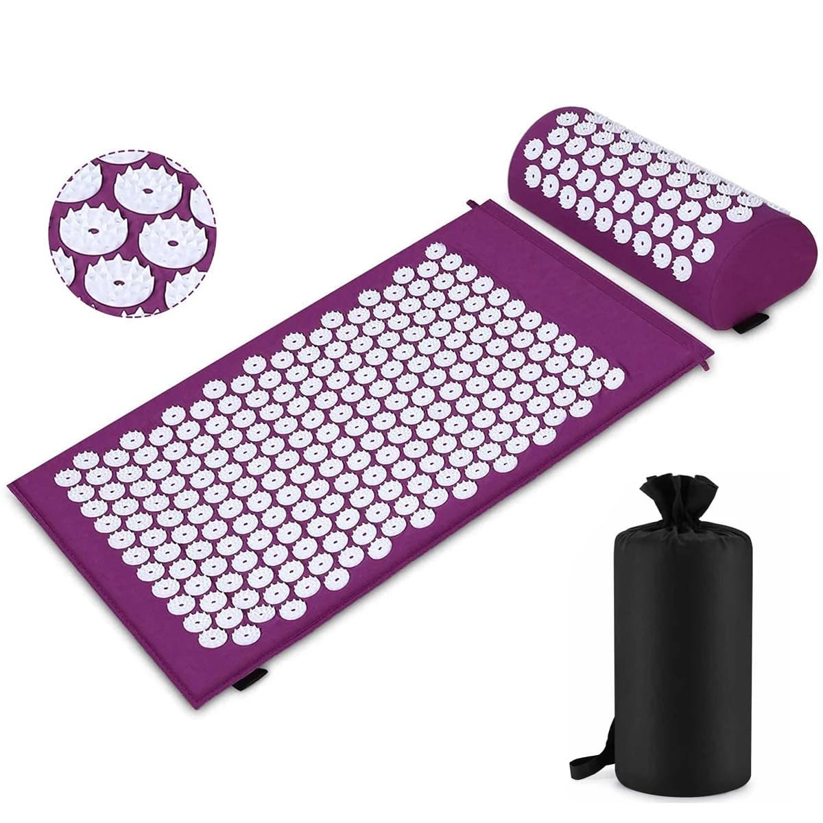 Tapete de acupressão sensi massagem esteira travesseiro conjunto aplicador para pescoço pé yoga esteira com agulha volta almofada