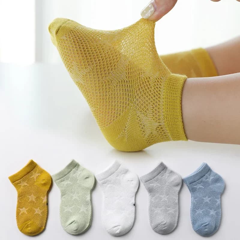 5 pares/lote 0-12y crianças meias de malha ultrafina do bebê meninos meninas verão bonito algodão respirável fino macio barco meias crianças