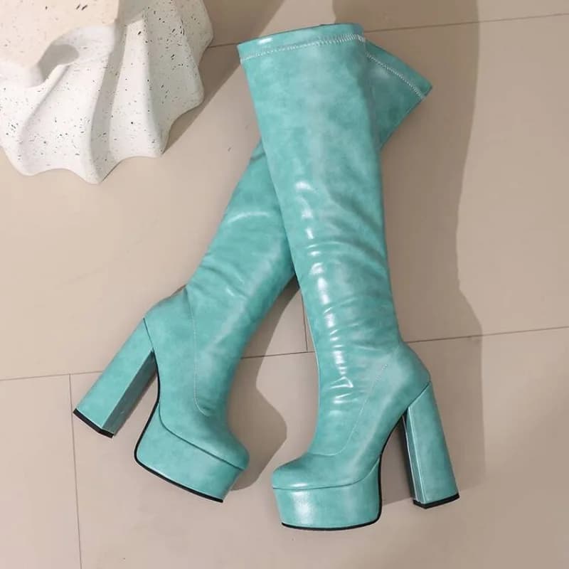 Outono e inverno novo estilo moda de salto alto à prova dwaterproof água botas longas femininas festa sobre o joelho botas altas 14cm tamanho 34-46