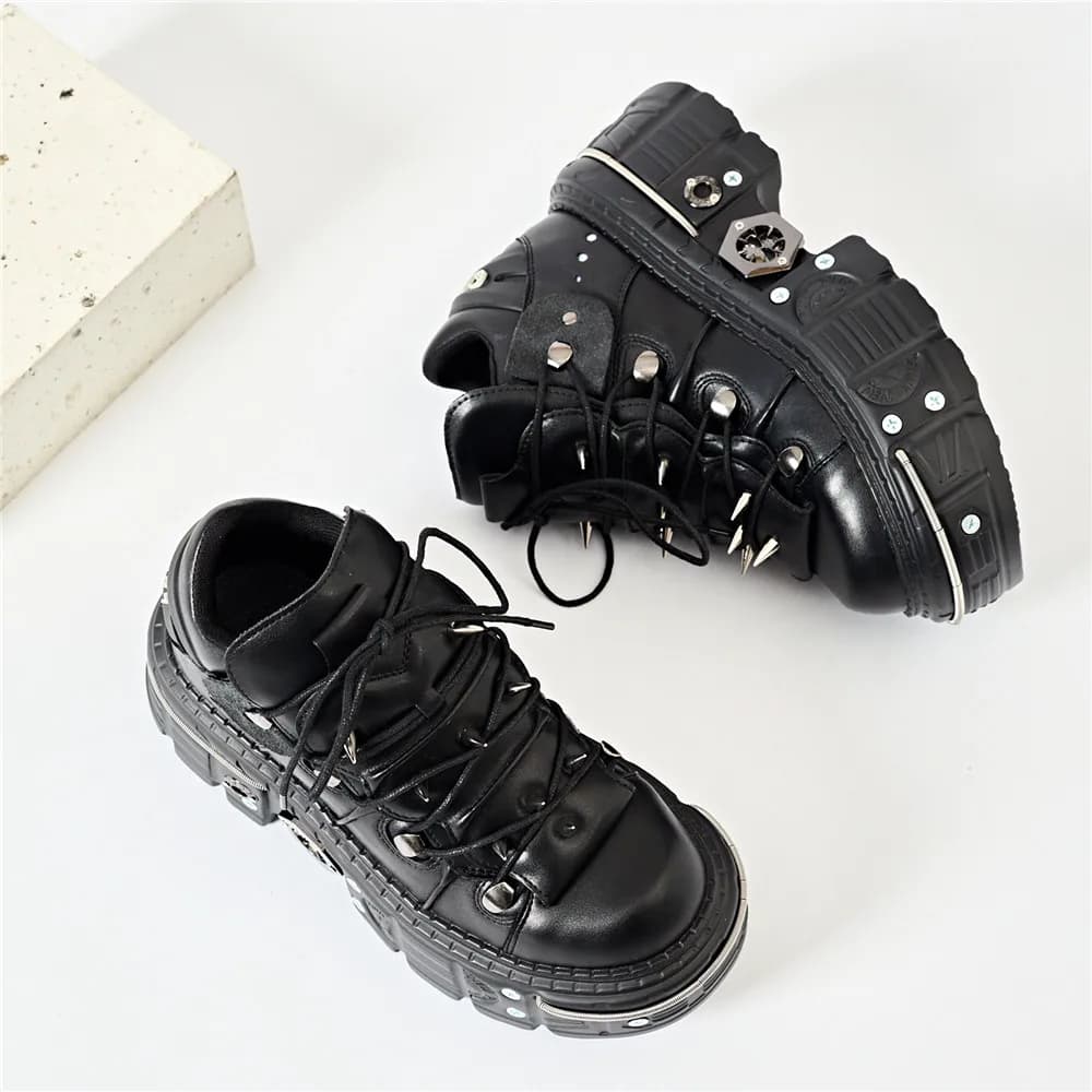 Punk feminino rendas tornozelo botas mujer 2025 rebite decoração de metal dedo do pé redondo botas de fundo grosso mulher boate rock plataforma sapato