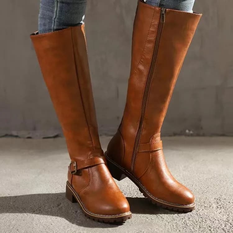 Botas de equitação femininas de inverno dedo do pé redondo salto grosso sobre o joelho botas altas femininas fivela sapatos plataforma botas mujer