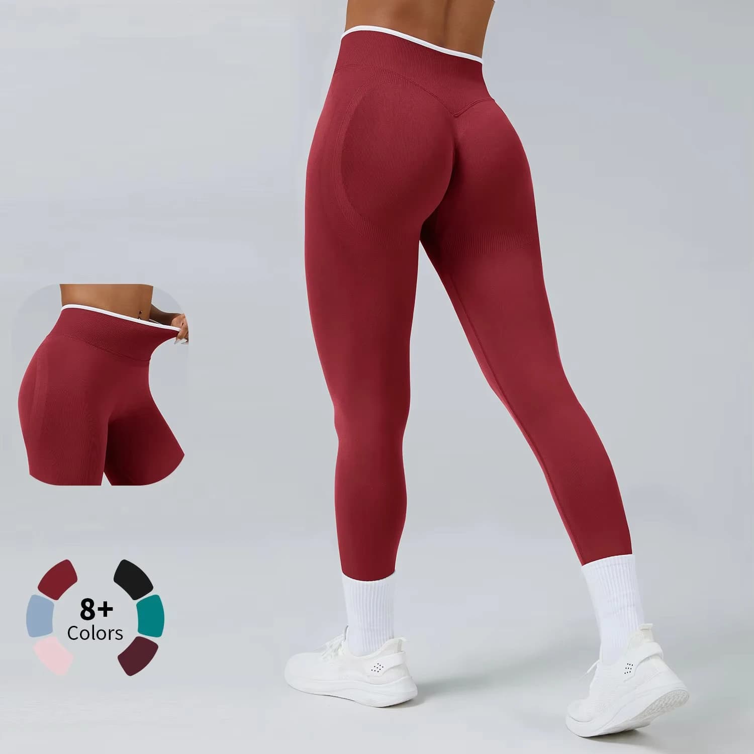 Leggings de Yoga Femininas Sem Costura de Cintura Média, Calças Esportivas de Fitness e Corrida com Efeito Push-Up e Levanta Bumbum, Leggings de Ginástica de Alta Elasticidade