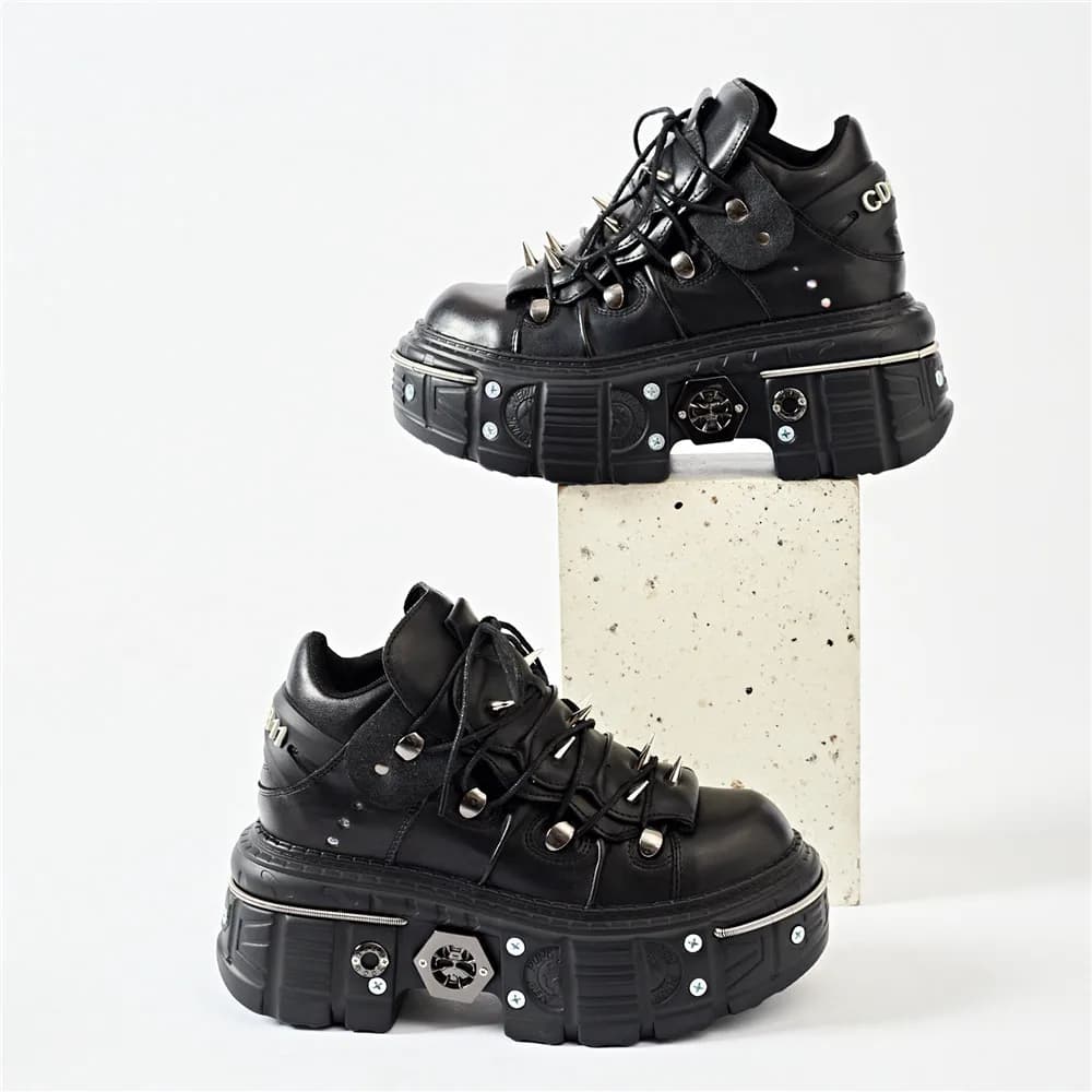 Punk feminino rendas tornozelo botas mujer 2025 rebite decoração de metal dedo do pé redondo botas de fundo grosso mulher boate rock plataforma sapato