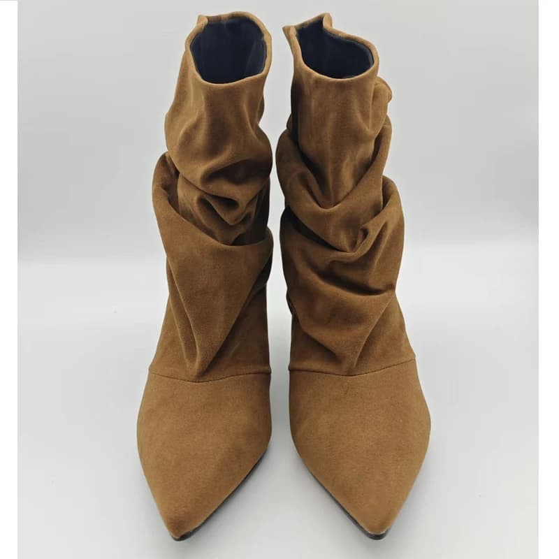Eilyken inverno apontou toe tornozelo botas femininas plissadas botas curtas feminino retro elegante designer femmes botas de mujer