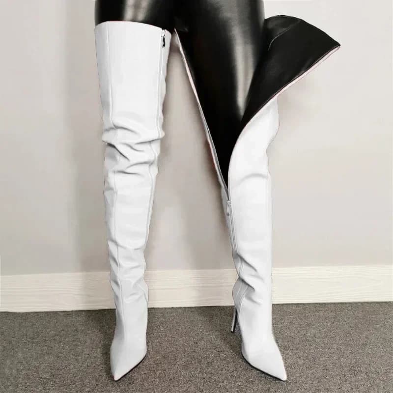 Novas mulheres sobre o joelho botas sexy ponta pontiaguda estiramento botas de luxo pilha botas de salto alto para mulher sapatos de designer botas mujer