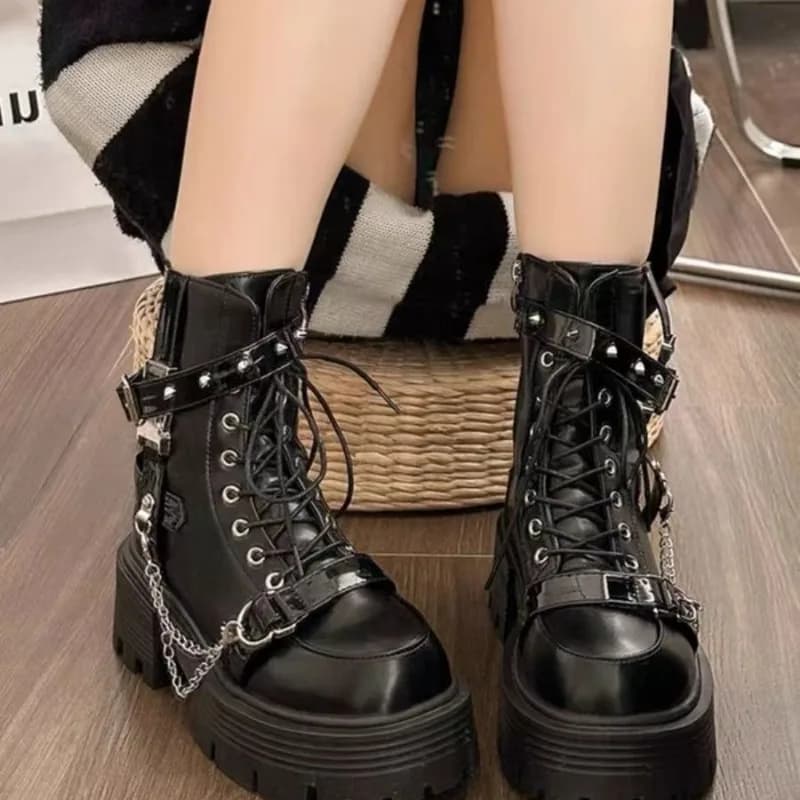 Botas de tornozelo femininas moda plataforma gótica botas curtas britânicas botas de motocicleta para mulheres designer rebite botas punk botas