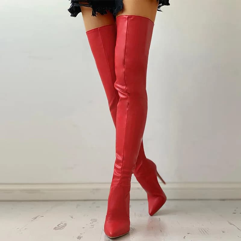PU sobre o joelho botas para mulheres, sexy botas longas, salto alto fino, sapatos de plataforma para senhoras, novo