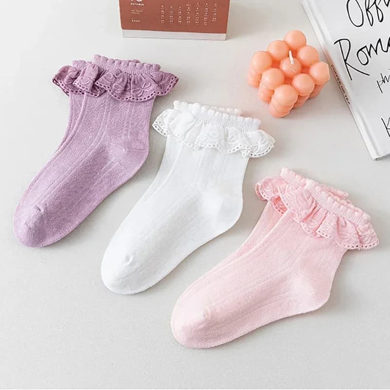 Crianças meninas bonito branco princsee com babados meia de renda para o bebê primavera outono algodão babados dança criança meias curtas tornozelo