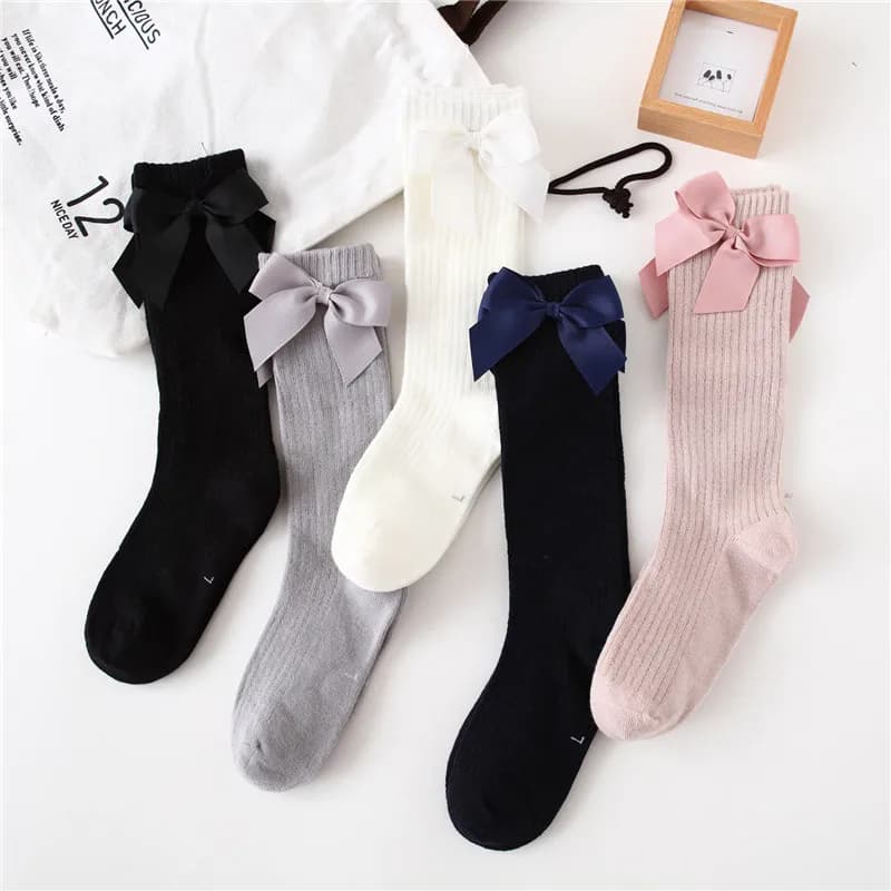 Crianças meninas meias com arcos de algodão do bebê meninas meias macias crianças meias longas para crianças princesa joelho meias altas para meninas 0-8y