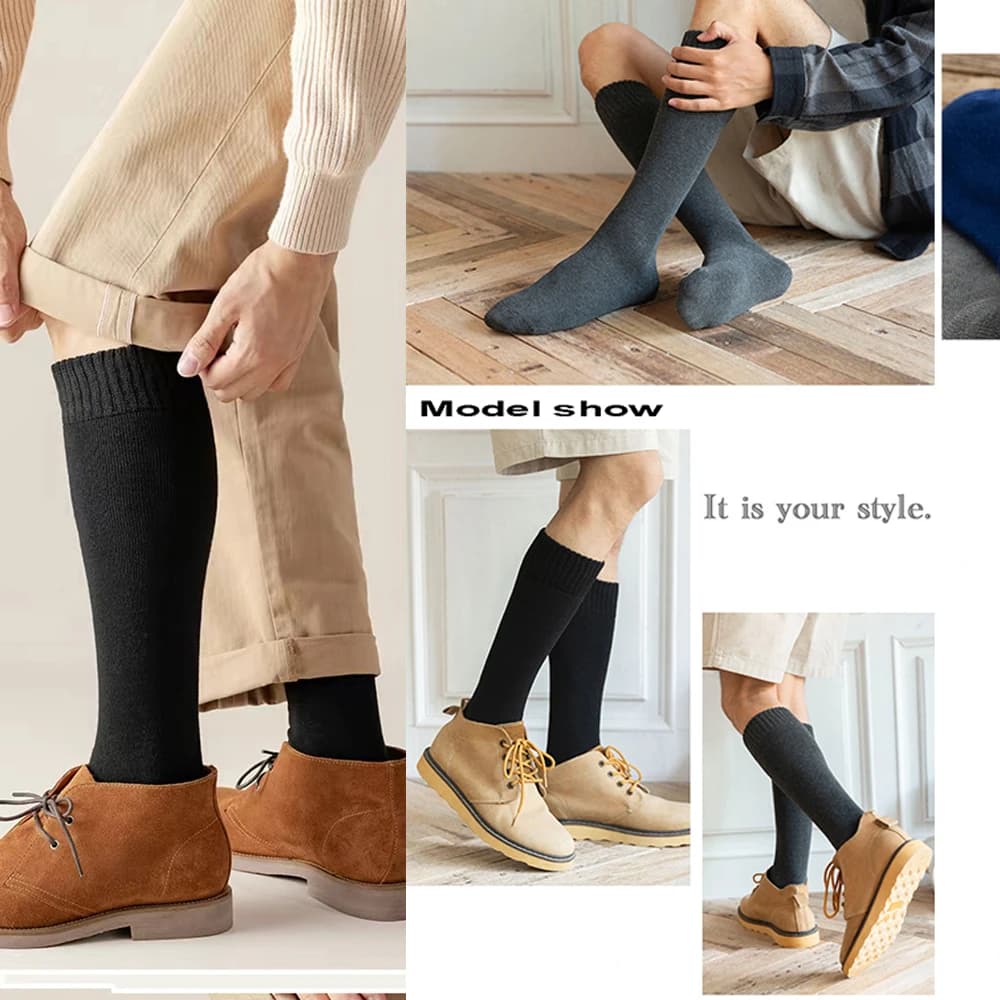 Inverno masculino joelho meias longas lã manter quente mais meia de compressão inverno terry meias algodão engrossar capa bezerro sokken presente