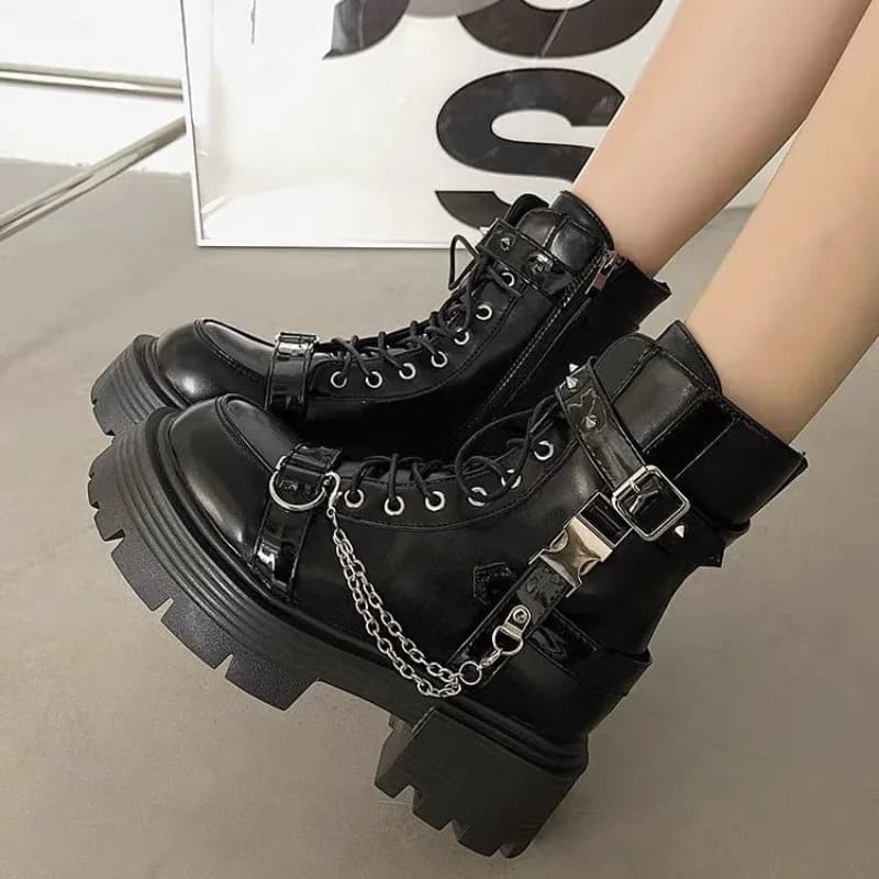 Botas de tornozelo femininas moda plataforma gótica botas curtas britânicas botas de motocicleta para mulheres designer rebite botas punk botas