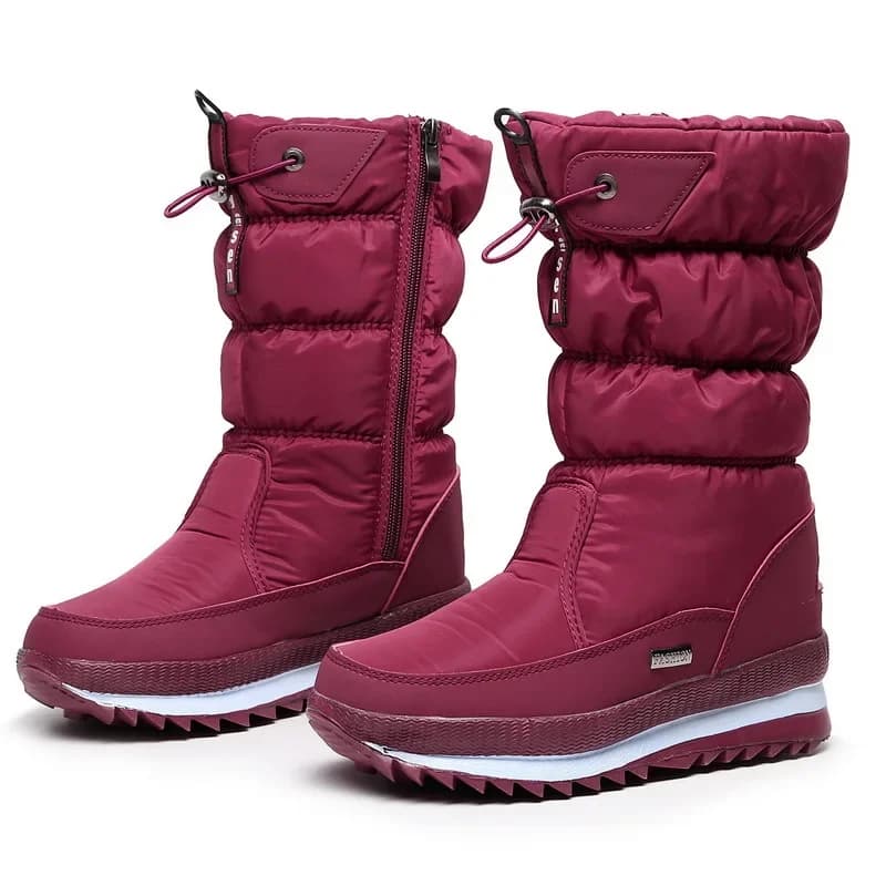 Moda quente botas femininas botas de neve plataforma botas de inverno à prova dwaterproof água antiderrapante botas de pele de pelúcia meados de bezerro botas mujer