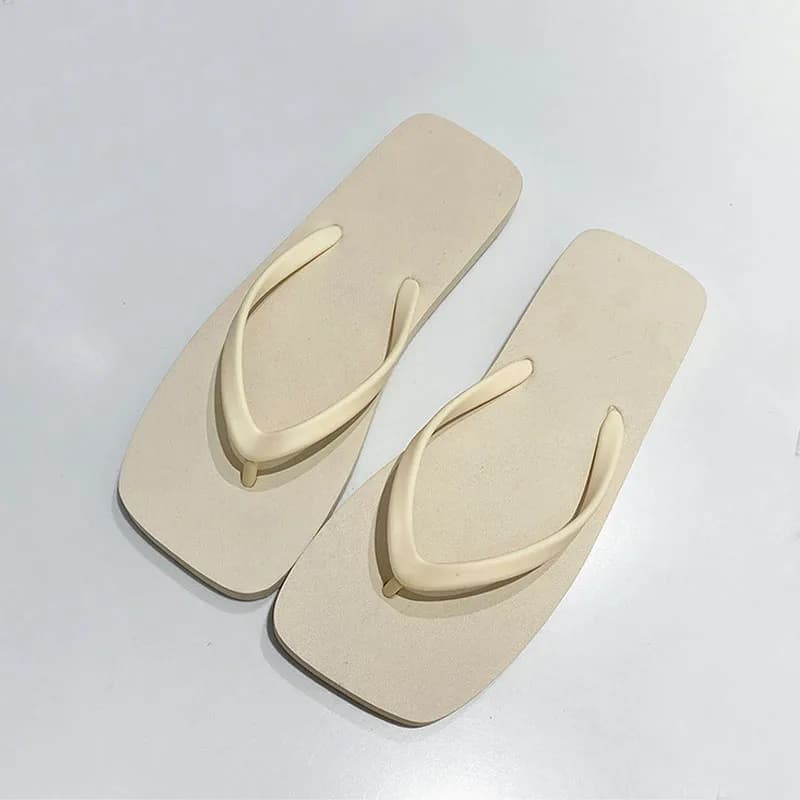 Sandálias flip flop unissex bege com design minimalista e sola macia antiderrapante
