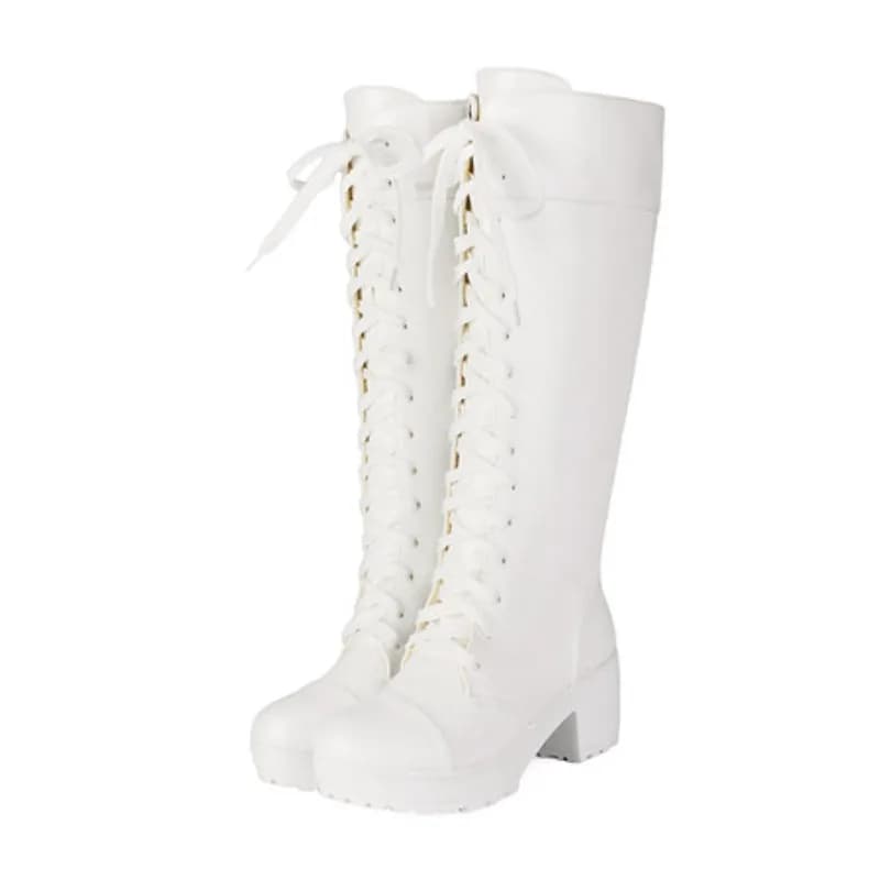 Botas de combate femininas até o joelho com cadarço e plataforma grossa Botas góticas plus size 34-48