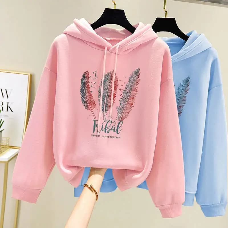 Moletom estampado em penas feminino, moletom solto de veludo, moda casual, outono, inverno