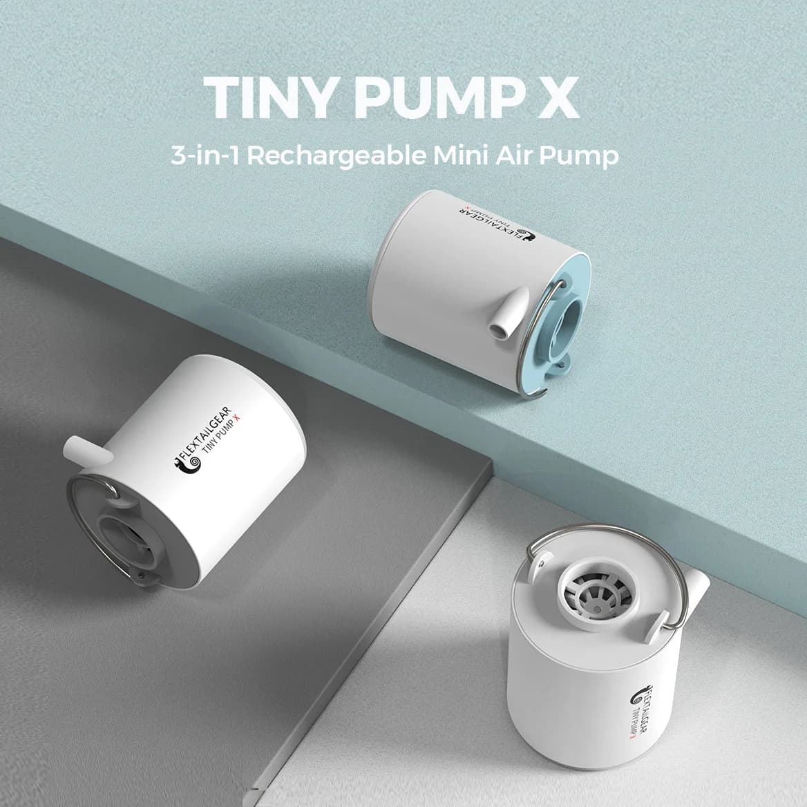FLEXTAIL TINY PUMP X - Bomba de ar portátil para acampamento com bateria de 1300mAh recarregável para flutuadores de piscina, sacos de vácuo para colchão de ar