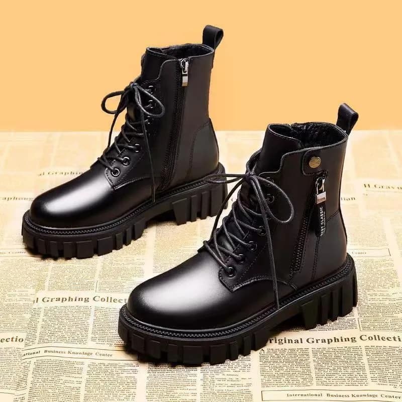Botas femininas com zíper de plataforma com cadarço, sapatos quentes de inverno, botas macias, moda feminina, novo, 2022