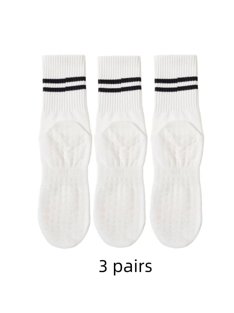 3 pares de meias de yoga, meias de comprimento médio, algodão puro antiderrapante silicone indoor fitness pilates, meias esportivas femininas atacado