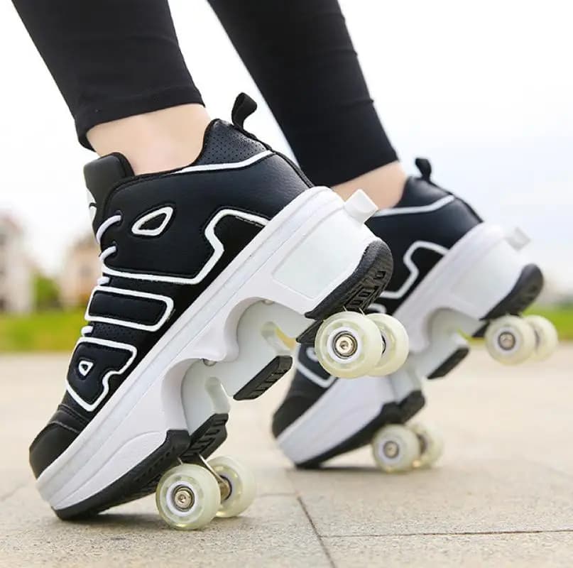 Couro do plutônio crianças 4 rodas sapatos de patins deformação casual parkour tênis patins para rodadas adulto de corrida sapatos esportivos