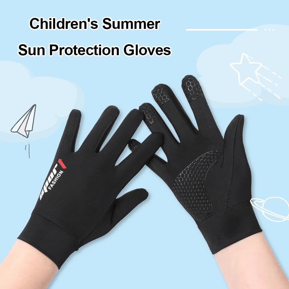 Luvas Infantis de Proteção Solar para Ciclismo, Patinete e Bicicleta de Equilíbrio, em Seda Gelada Refrescante, Antiderrapantes e Respiráveis, para Uso Escolar e de Verão