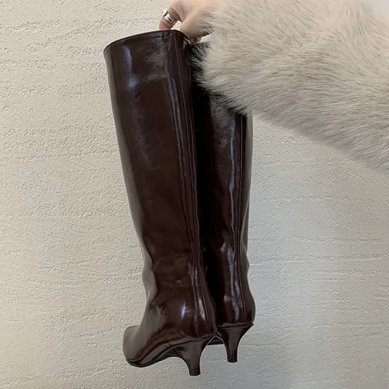 Eilyken inverno nova moda joelho-botas altas mulheres dedo do pé apontado elegante fino salto baixo casual senhoras bombas sapatos longos botas mujer