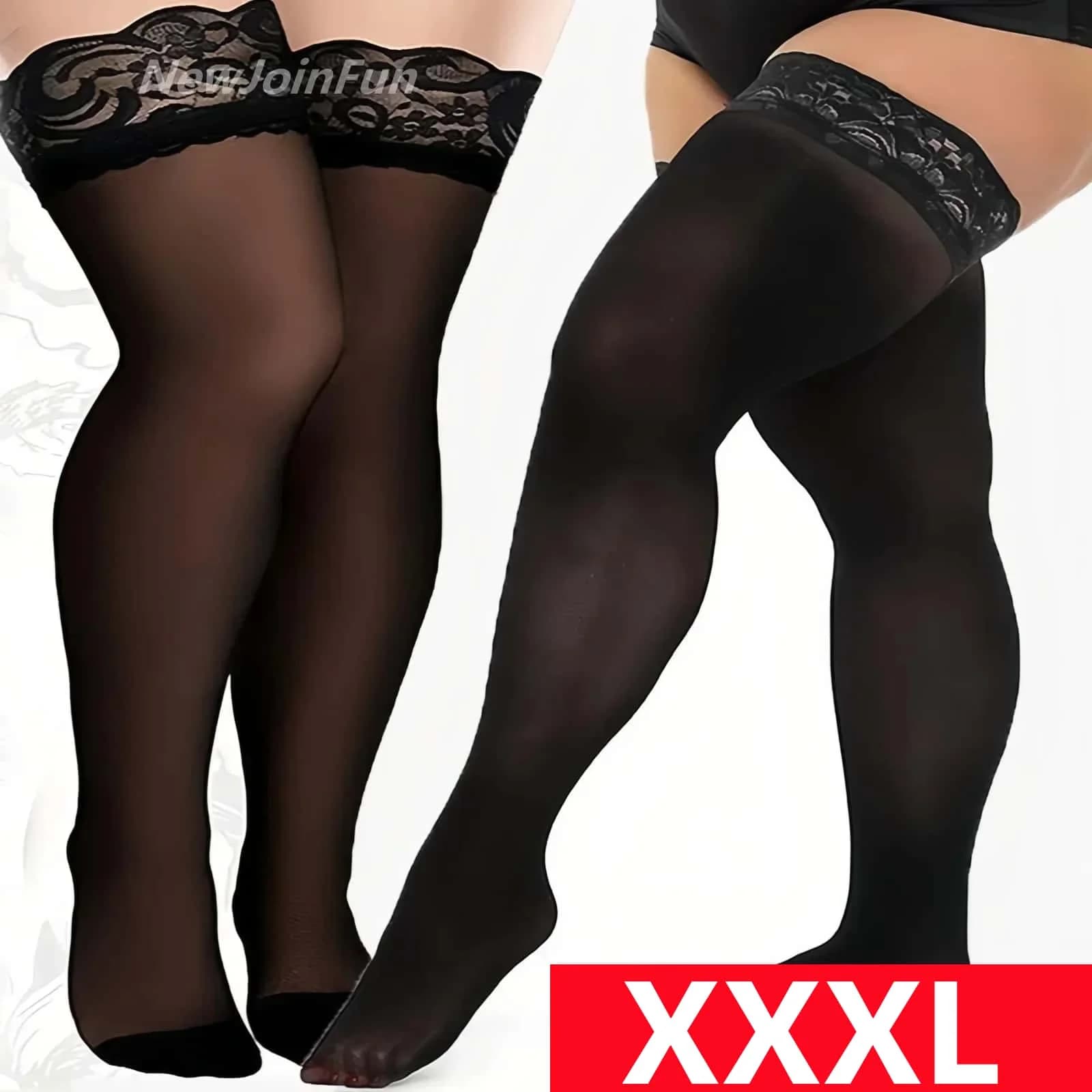 Meias Sexy Oversized para Mulheres com Renda Antiderrapante, Tamanho Grande, Ultra Fina, até a Coxa, Meias Longas em Rede XXXXL