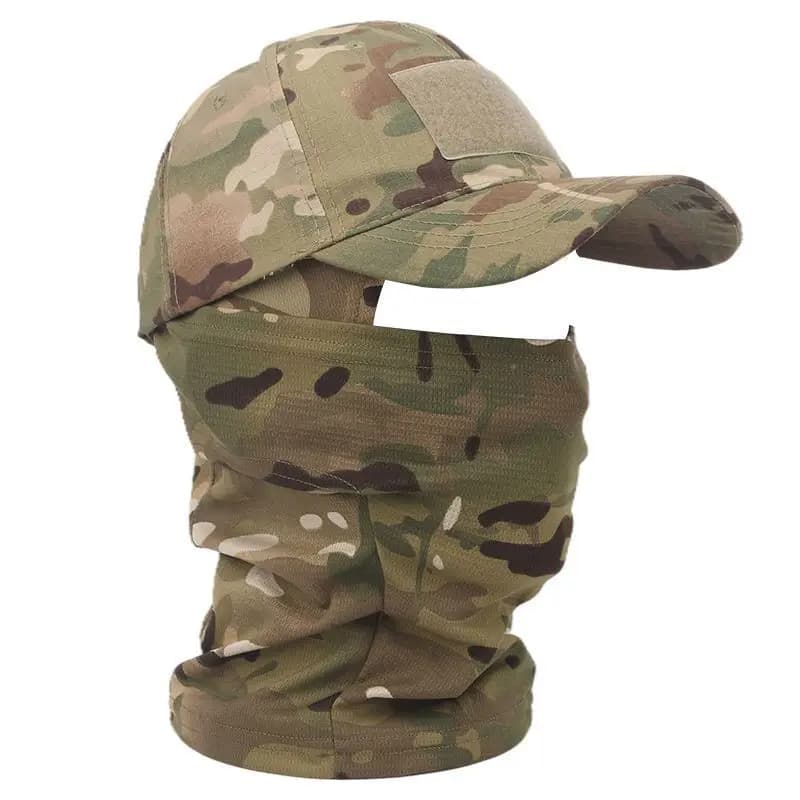 Boné Tático Camo para Atividades ao Ar Livre, Pesca, Caminhadas, Caça, Bonés Esportivos, Protetor Solar, Respirável, Balaclava Camuflada, Máscara de Esqui Meia