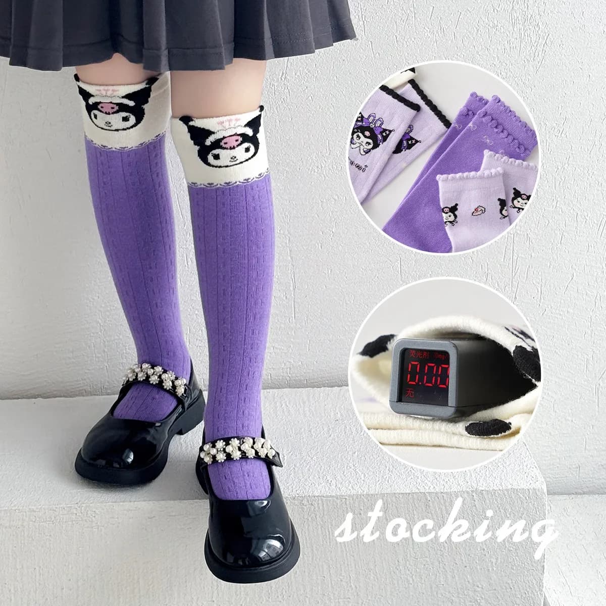 Meninas crianças primavera sobre o joelho meias kawaii kuromi minha melodia cinnamoroll pochacco outono inverno algodão meados de bezerro meias