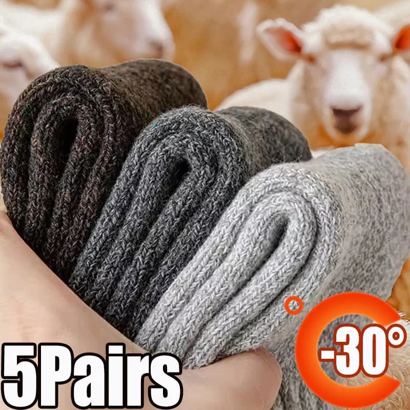 5 pares de inverno quente meias masculinas grossas meias femininas super mais grossas meias sólidas meias de inverno contra neve fria terry meias