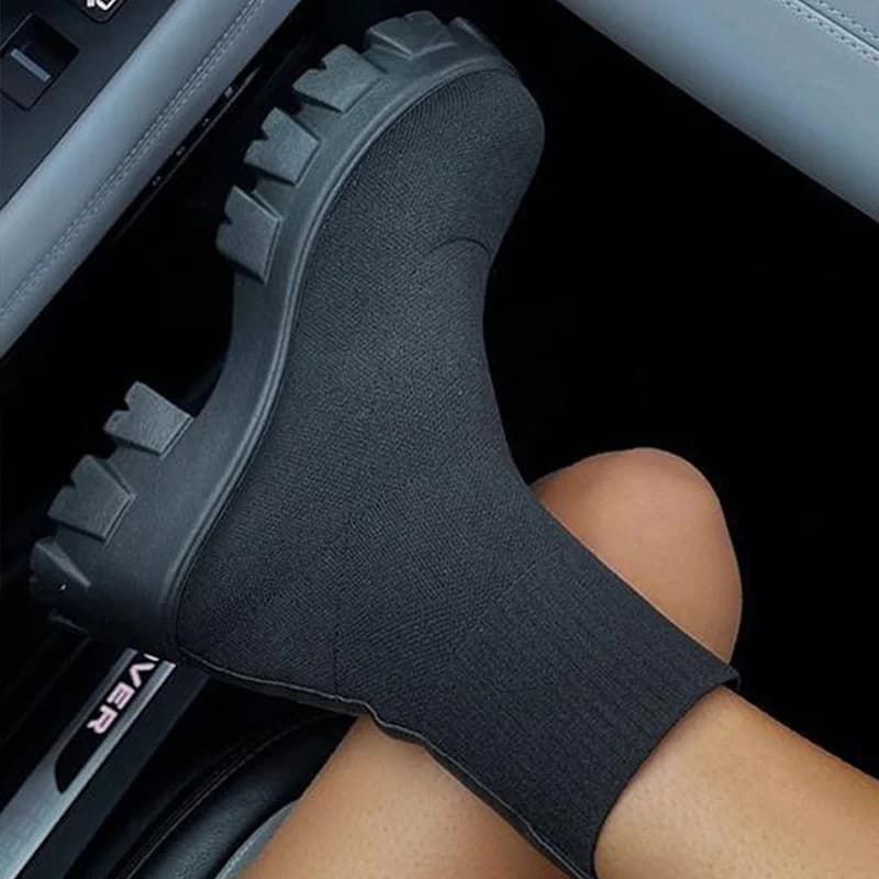 Botas femininas curtas de tricô plataforma botas outono inverno sapatos para mulheres botas de tornozelo saltos branco inverno botas mujer
