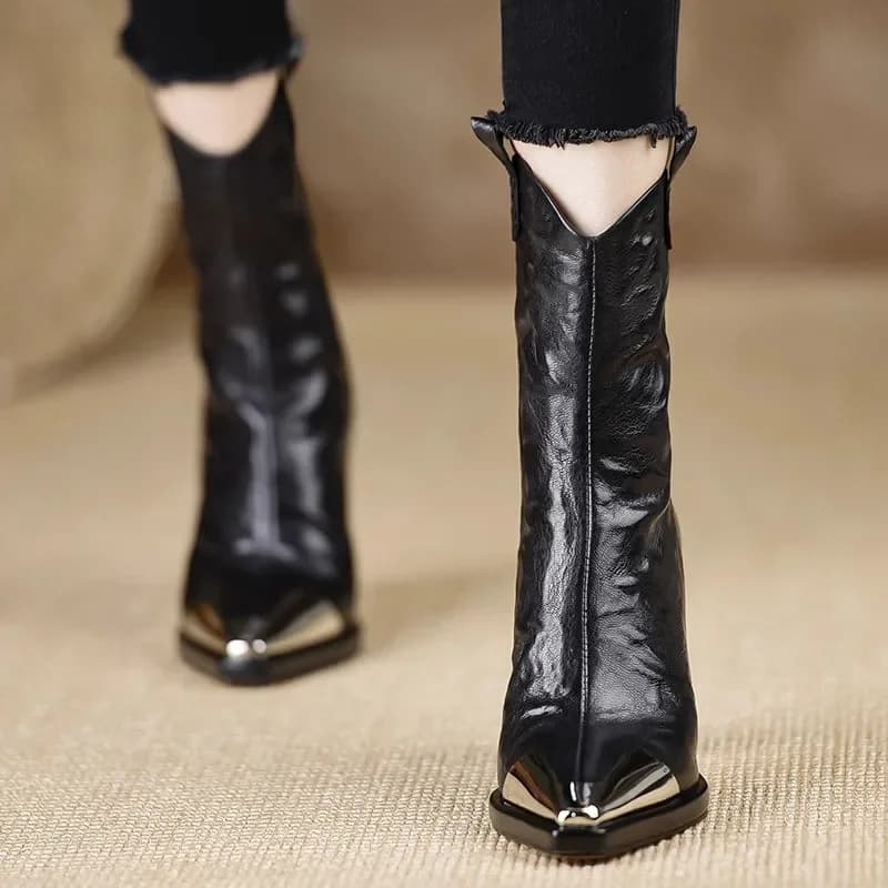 2024 novo metal dedo do pé quadrado botas de tornozelo para mulheres moda couro patente sapatos femininos botas mujer sapatos de salto alto feminino zapatos