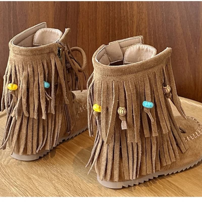 Botas moda retro meninas sapatos 2025 outono novas crianças borla tornozelo botas conforto anti deslizamento meninas botas de couro zapatos de mujer