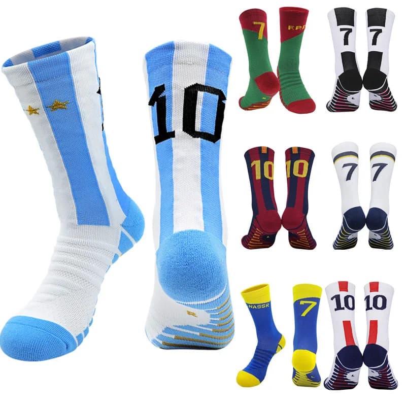 Amarelo Número 10 #   7 #   Crianças meias de futebol azul masculino esportes meias curtas ao ar livre correndo de secagem rápida respirável antiderrapante